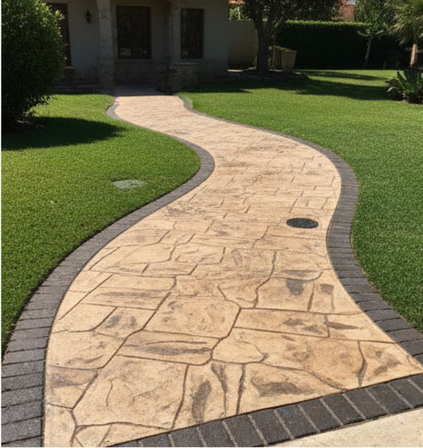 Pavimento de hormigón impreso en jardín de vivienda