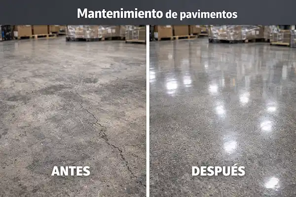 Antes y después del diamantado de suelos de hormigón industrial